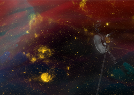 reddish outer space image with spacecraft