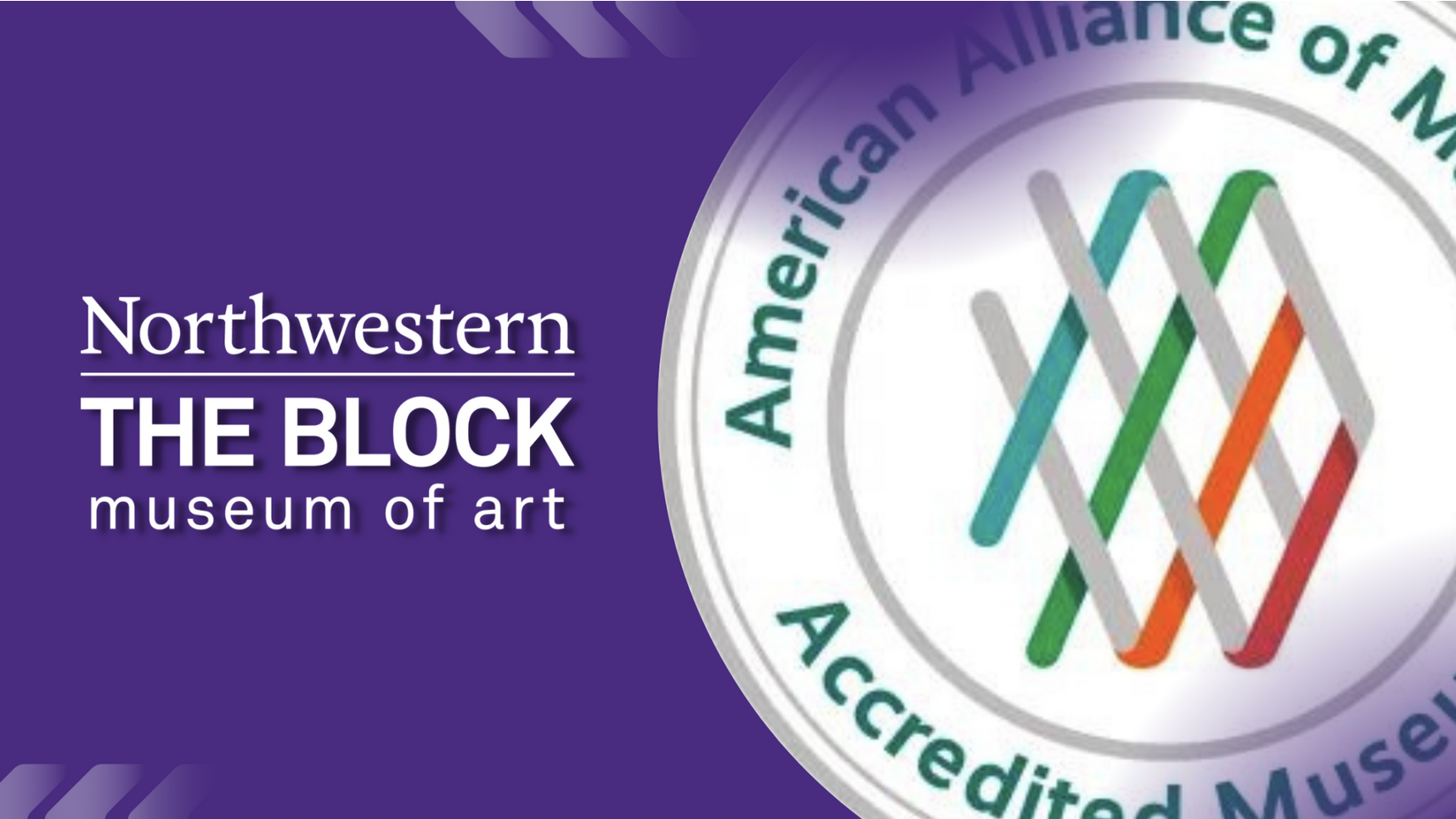 graphic of Northwestern Block Musem logo next to American Alliance of Museums accreditation stamp